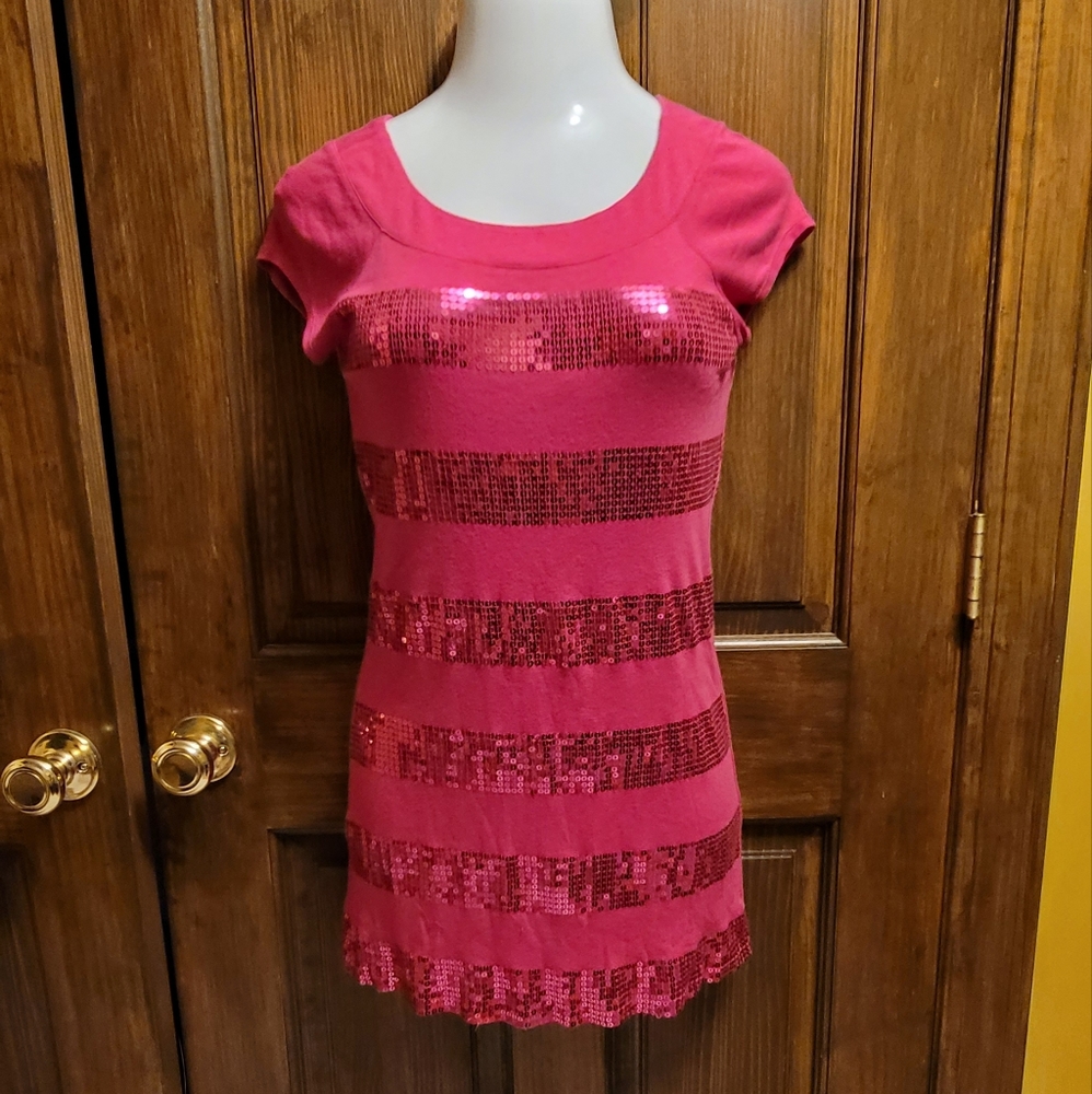 Express Pink Sequence Mini Dress Sz L P2P 16 L 12.5